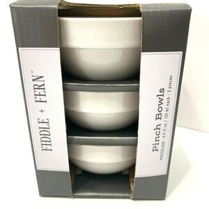 Fiddle & Fern Set of 3 Pieces White Porcelain Pinch Bowls 4.5 fl.oz / 133 ml New